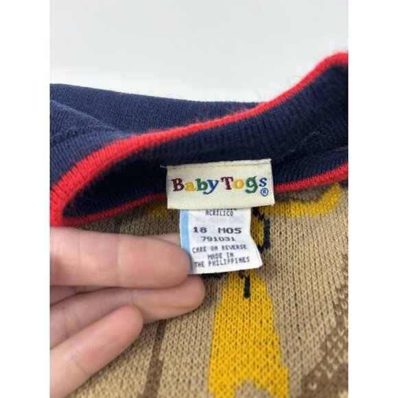 VTG 70s 80 Knit Kids Sweater Pullover Toddler Size 18 Mons Blue Teddy Bear Roses - Picture 4 of 12